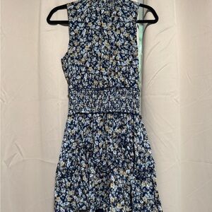 Blue and Black Sleeveless Mock Neck Mini Sundress